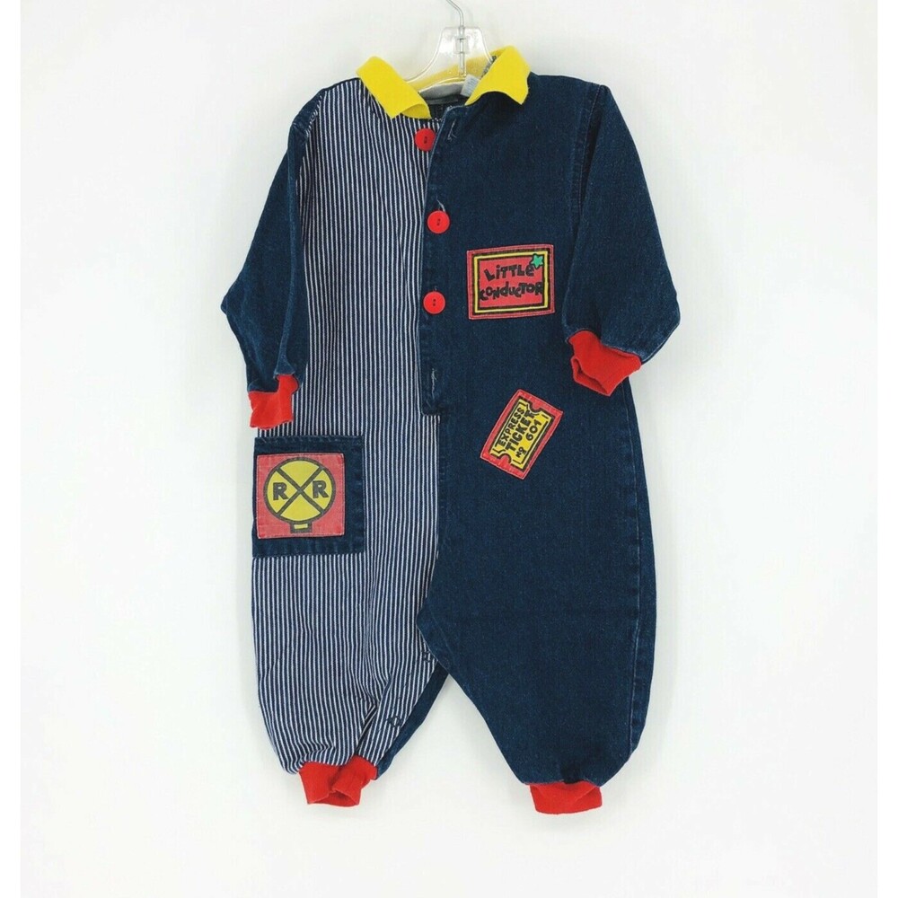 VTG 90's Lightning Bug Denim Little Conductor Railroad Halloween Costume 24M